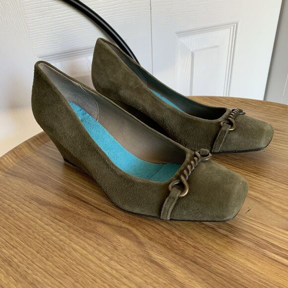 fs/ny French Sole Zeppa Green Suede Leather Wedges Shoes Size 7 - Picture 9 of 13